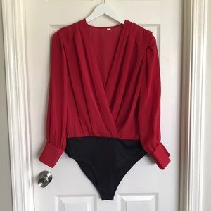 Red Sheer Long Sleeve Bodysuit